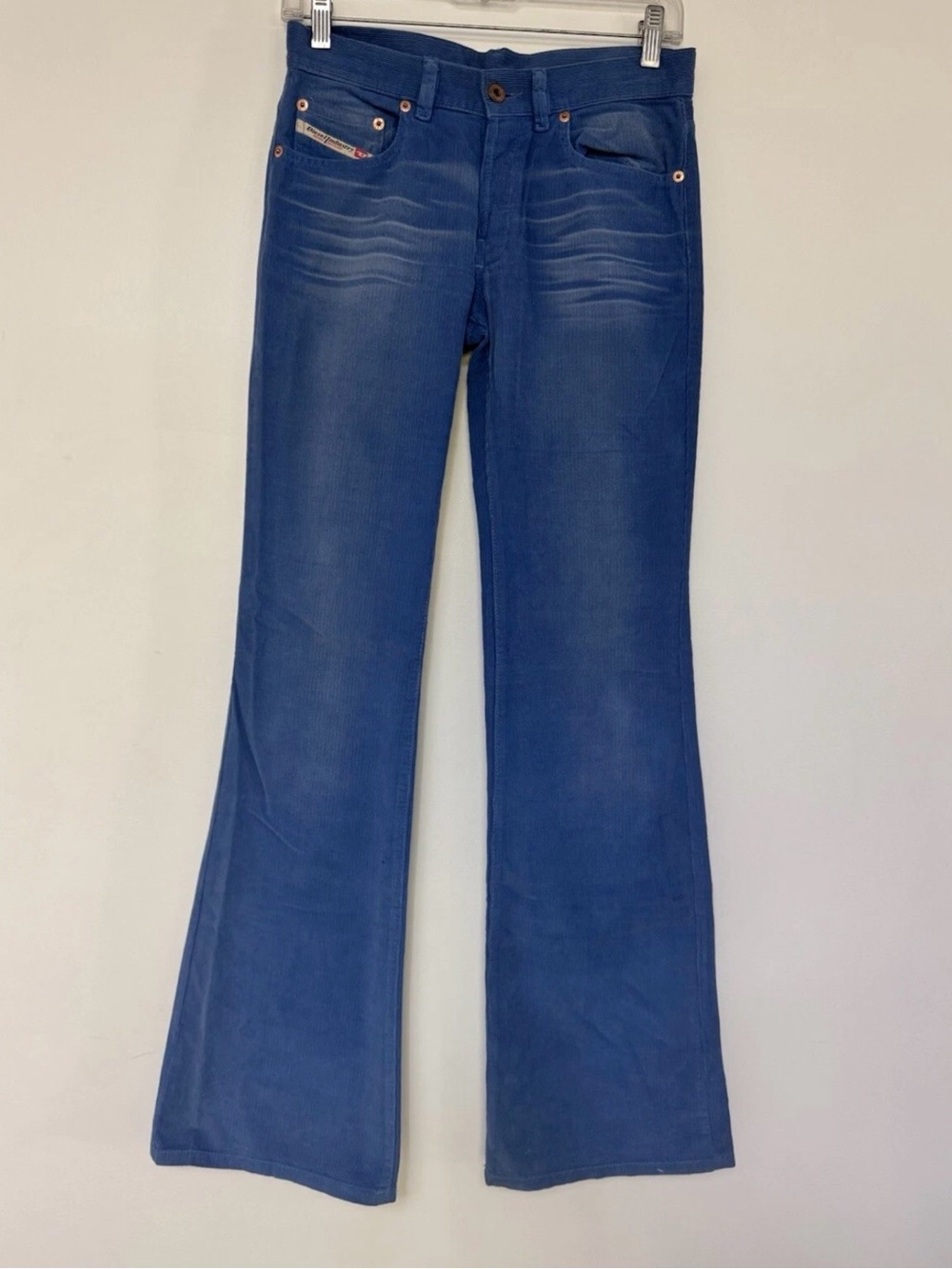 Vtg Diesel Women’s Corduroy Blue Cotton Pants, Flare Leg, 32” Inseam, Size 27,